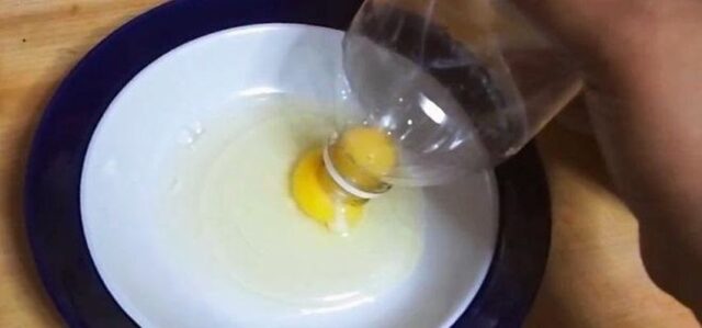Separate yolk from white with water bottle