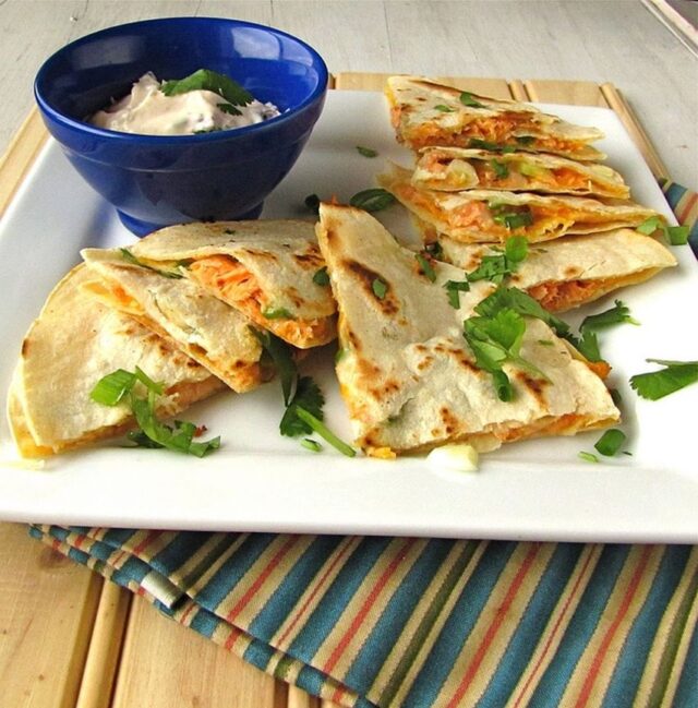 Smoked salmon quesadillas with creamy chipotle sauce